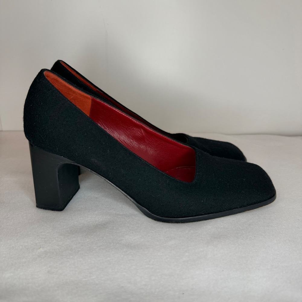 Vintage Ann Taylor Black Fabric Square Toe Block Heel Pumps Size 7 Made in Italy - Picture 3 of 12